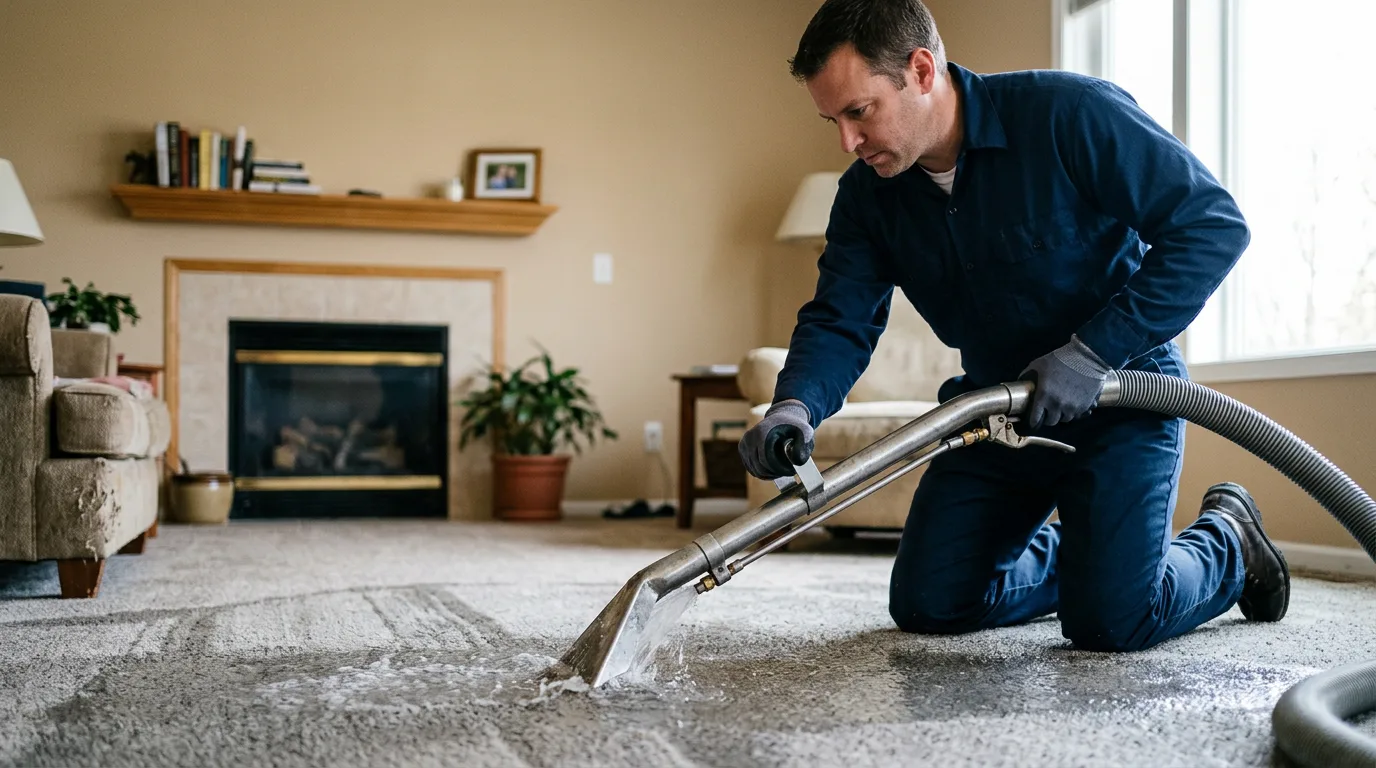 Water damage restoration technician working near Avoca, IN